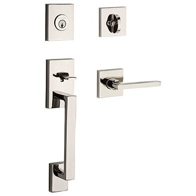 Baldwin Left Handed Single Cylinder La Jolla Handleset with Square Door Lever with Contemporary Square Rose in Polished Nickel
