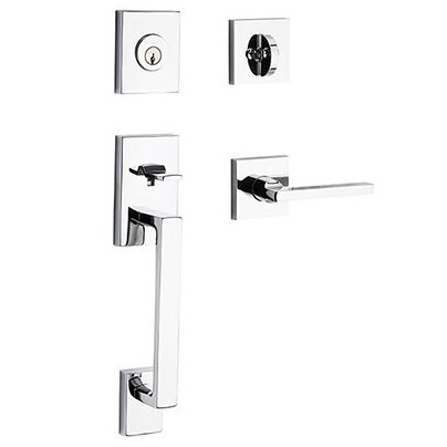 Baldwin Left Handed Single Cylinder La Jolla Handleset with Square Door Lever with Contemporary Square Rose in Polished Chrome