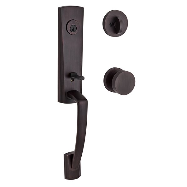 Baldwin Single Cylinder Miami Handleset with Contemporary Door Knob with Contemporary Round Rose in Venetian Bronze