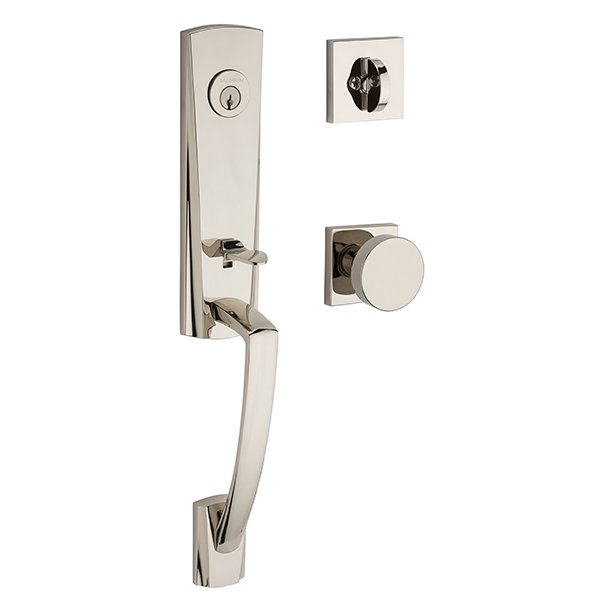 Baldwin Single Cylinder Miami Handleset with Contemporary Door Knob with Contemporary Square Rose in Polished Nickel