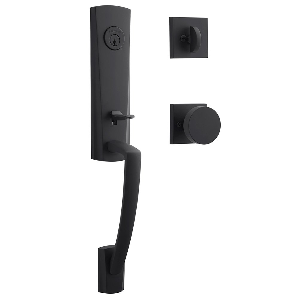Baldwin Single Cylinder Miami Handleset with Contemporary Door Knob with Contemporary Square Rose in Satin Black