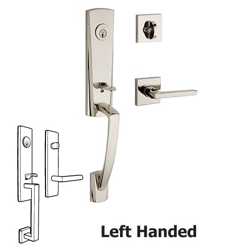 Baldwin Left Handed Single Cylinder Miami Handleset with Square Door Lever with Contemporary Square Rose in Polished Nickel