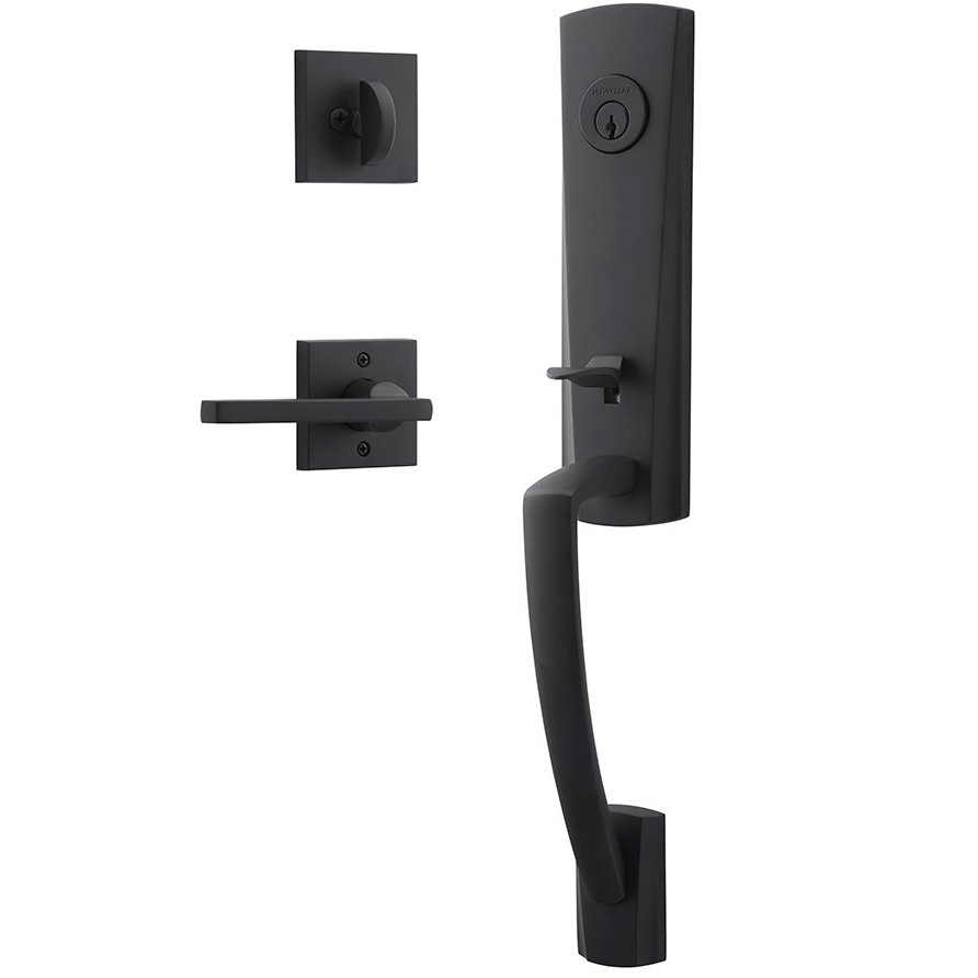 Baldwin Handleset with Left Handed Square Lever and Contemporary Square Rose in Satin Black
