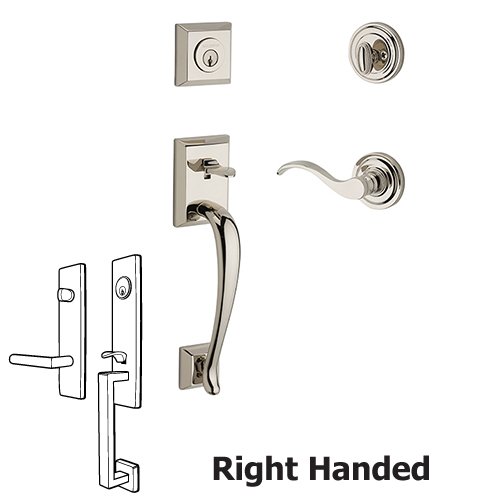 Baldwin Right Handed Single Cylinder Napa Handleset with Curve Door Lever with Traditional Round Rose in Polished Nickel