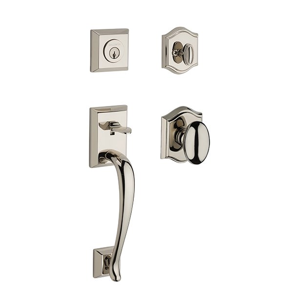 Baldwin Single Cylinder Napa Handleset with Ellipse Door Knob with Traditional Arch Rose in Polished Nickel