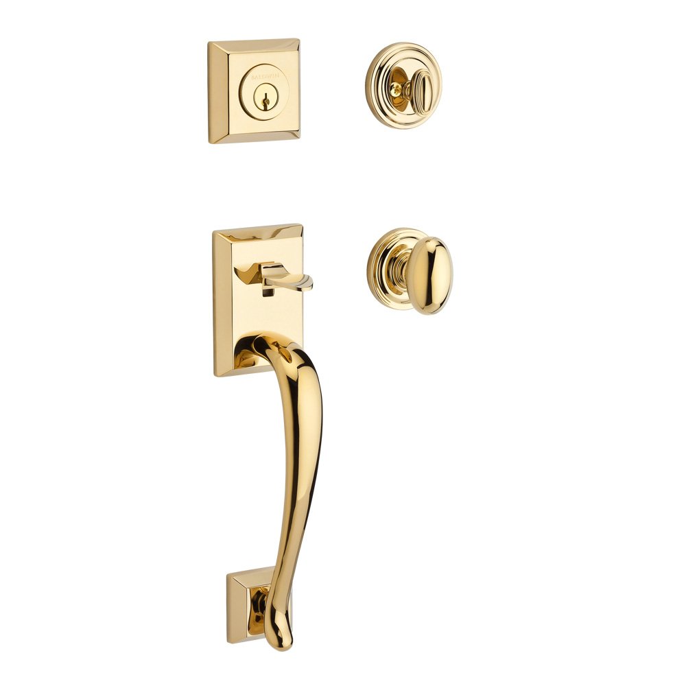 Baldwin Handleset with Ellipse Knob and Traditional Round Rose in Polished Brass