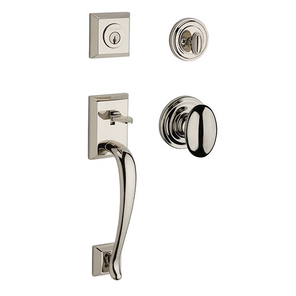 Baldwin Single Cylinder Napa Handleset with Ellipse Door Knob with Traditional Round Rose in Polished Nickel