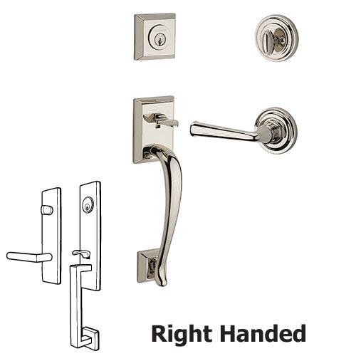 Baldwin Right Handed Single Cylinder Napa Handleset with Federal Door Lever with Traditional Round Rose in Polished Nickel