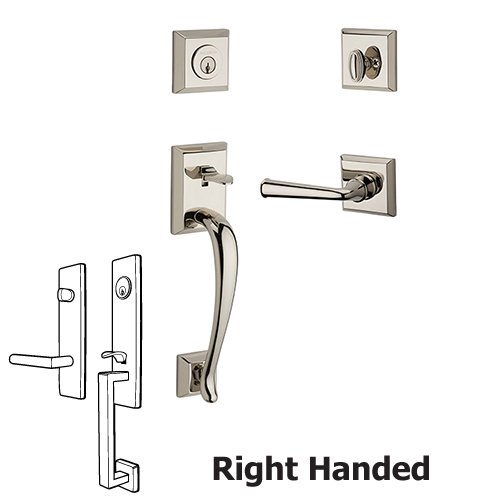 Baldwin Right Handed Single Cylinder Napa Handleset with Federal Door Lever with Traditional Square Rose in Polished Nickel
