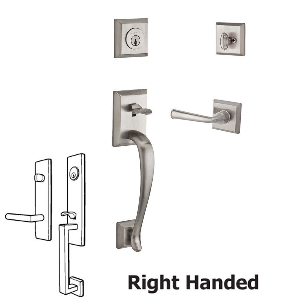 Baldwin Handleset with Right Handed Federal Lever and Traditional Square Rose in Satin Nickel