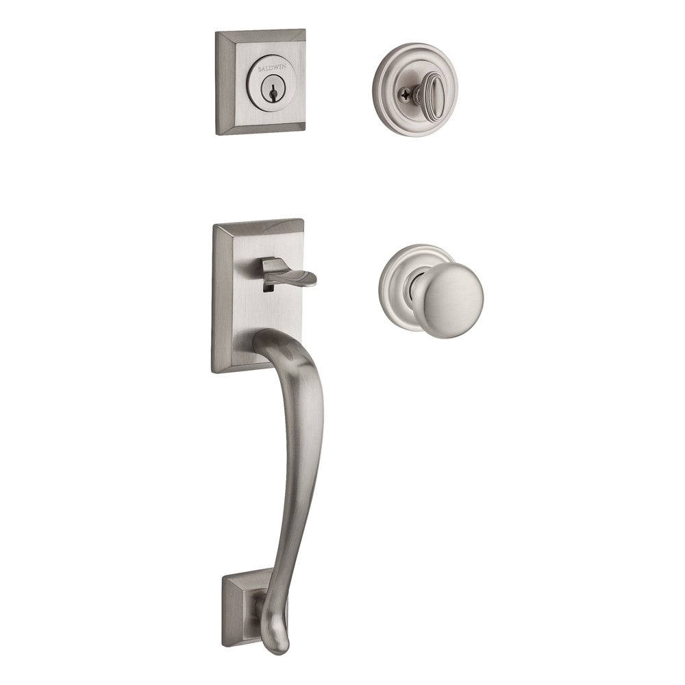 Baldwin Handleset with Round Knob and Traditional Round Rose in Satin Nickel