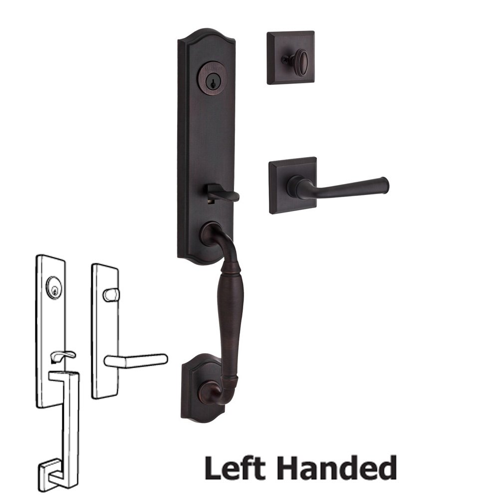 Baldwin Handleset with Left Handed Federal Lever and Traditional Square Rose in Venetian Bronze