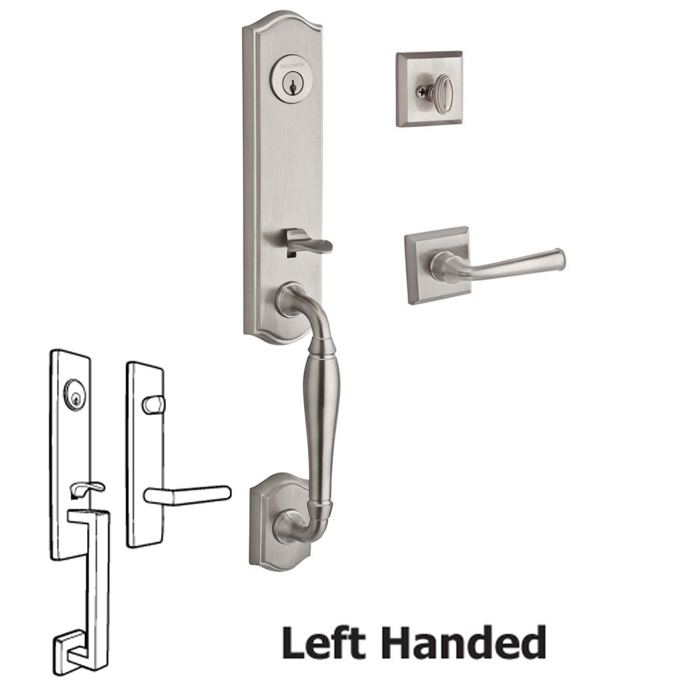 Baldwin Handleset with Left Handed Federal Lever and Traditional Square Rose in Satin Nickel