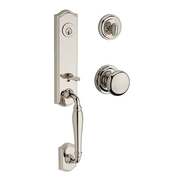 Baldwin Single Cylinder New Hampshire Handleset with Round Door Knob with Traditional Round Rose in Polished Nickel