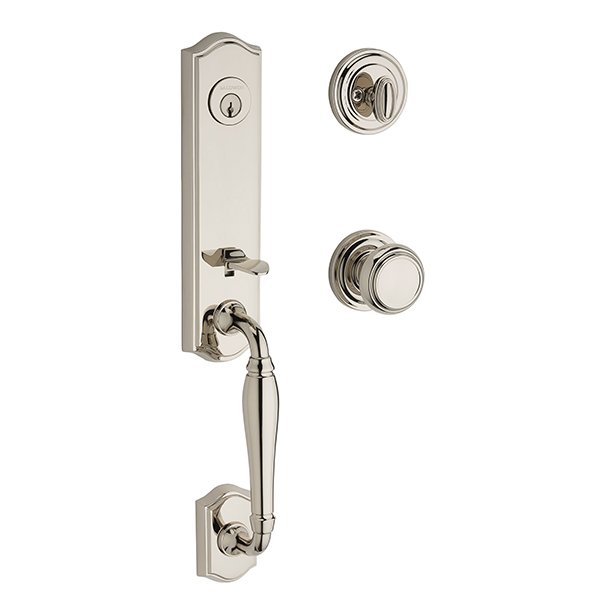 Baldwin Single Cylinder New Hampshire Handleset with Traditional Door Knob with Traditional Round Rose in Polished Nickel