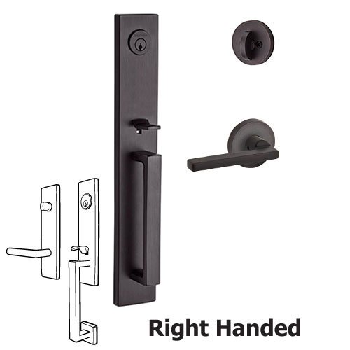 Baldwin Right Handed Single Cylinder Santa Cruz Handleset with Square Door Lever with Contemporary Round Rose in Venetian Bronze