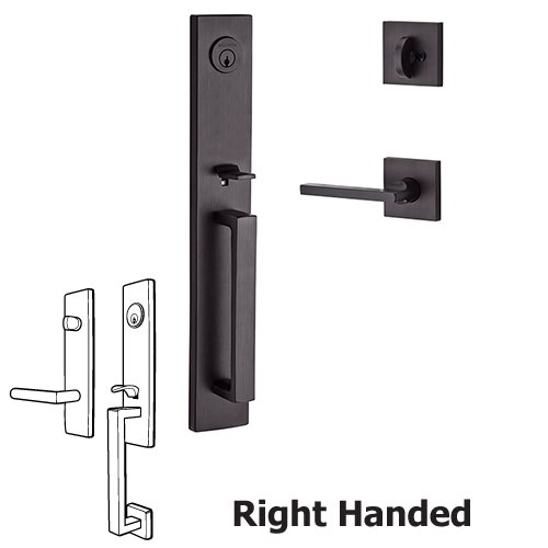 Baldwin Right Handed Single Cylinder Santa Cruz Handleset with Square Door Lever with Contemporary Square Rose in Venetian Bronze