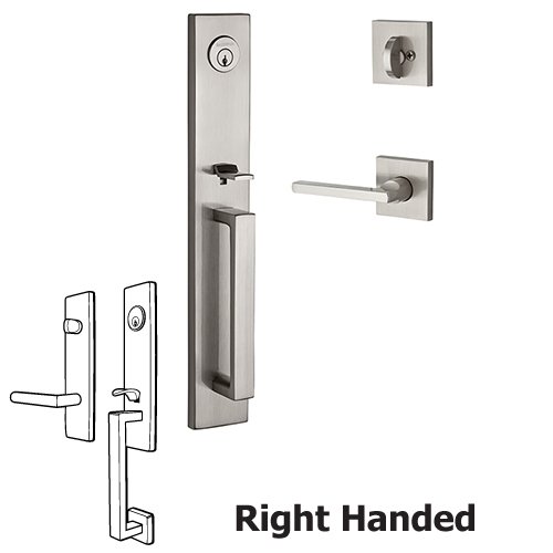 Baldwin Right Handed Single Cylinder Santa Cruz Handleset with Square Door Lever with Contemporary Square Rose in Satin Nickel