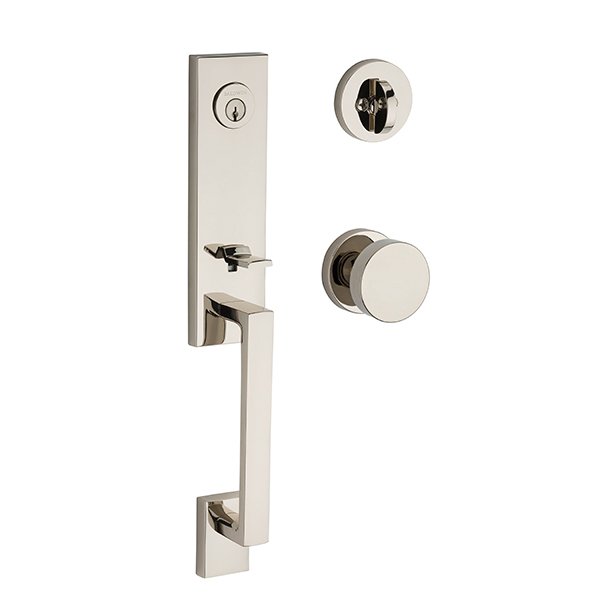 Baldwin Single Cylinder Seattle Handleset with Contemporary Door Knob with Contemporary Round Rose in Polished Nickel