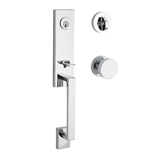 Baldwin Single Cylinder Seattle Handleset with Contemporary Door Knob with Contemporary Round Rose in Polished Chrome