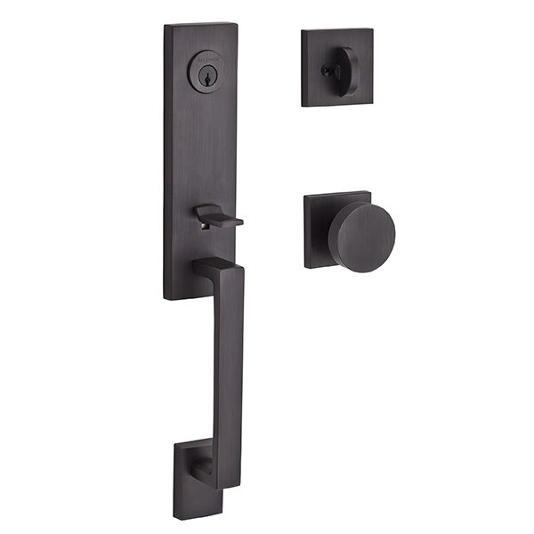 Baldwin Single Cylinder Seattle Handleset with Contemporary Door Knob with Contemporary Square Rose in Venetian Bronze