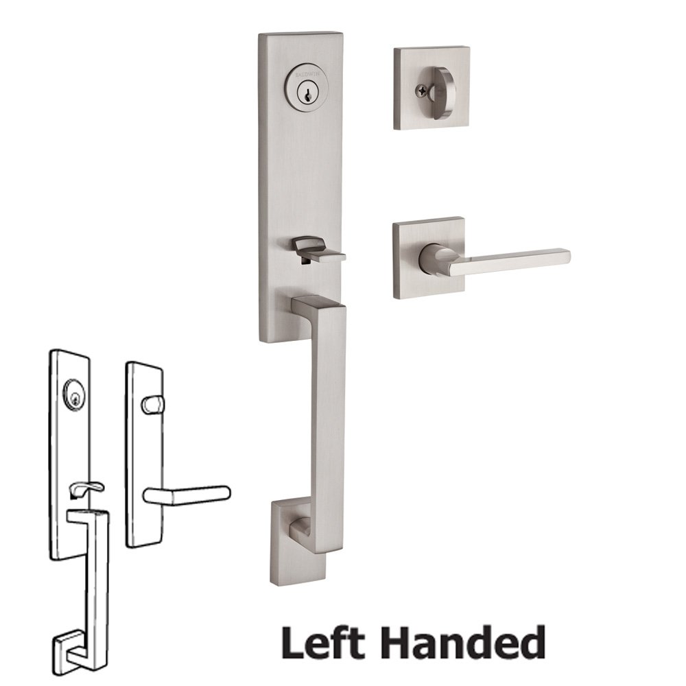 Baldwin Handleset with Left Handed Square Lever and Contemporary Square Rose in Satin Nickel