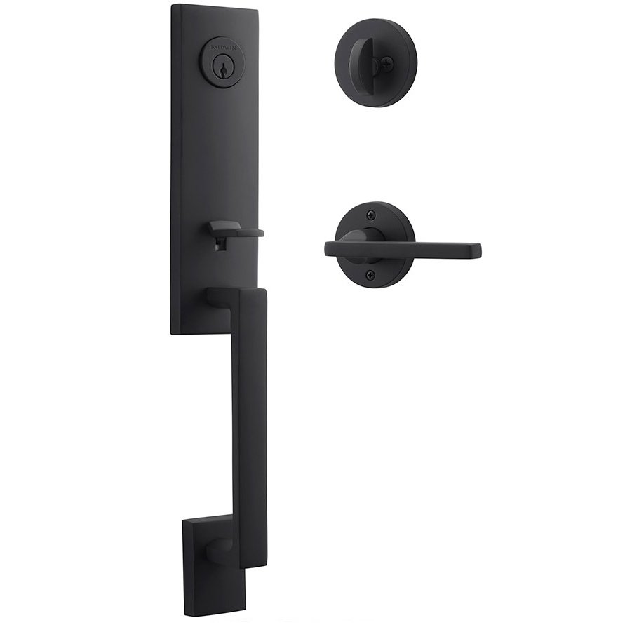 Baldwin Handleset with Right Handed Square Lever and Contemporary Round Rose in Satin Black