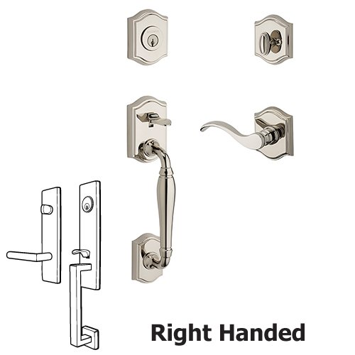 Baldwin Right Handed Single Cylinder Westcliff Handleset with Curve Door Lever with Traditional Arch Rose in Polished Nickel