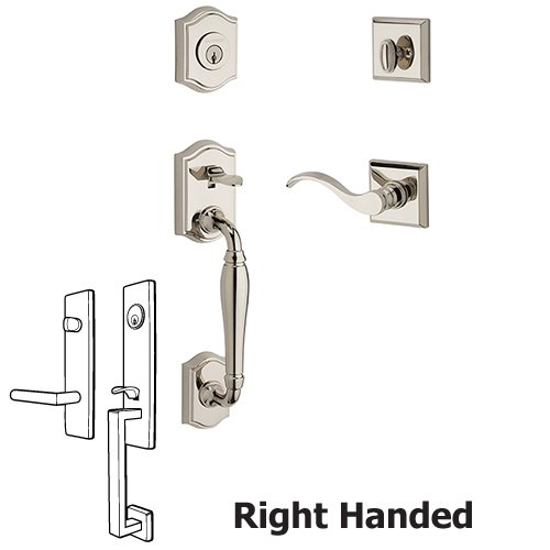 Baldwin Right Handed Single Cylinder Westcliff Handleset with Curve Door Lever with Traditional Square Rose in Polished Nickel