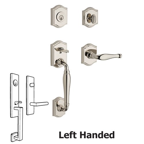 Baldwin Left Handed Single Cylinder Westcliff Handleset with Decorative Door Lever with Traditional Arch Rose in Polished Nickel