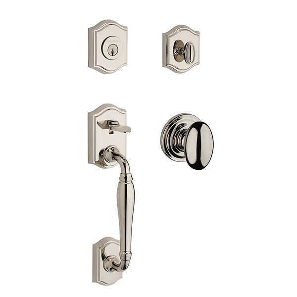 Baldwin Single Cylinder Westcliff Handleset with Ellipse Door Knob with Traditional Round Rose in Polished Nickel