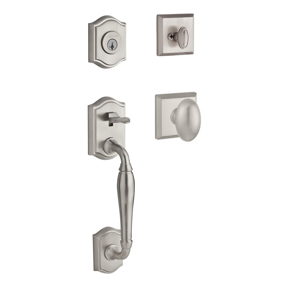 Baldwin Handleset with Ellipse Knob and Traditional Square Rose in Satin Nickel