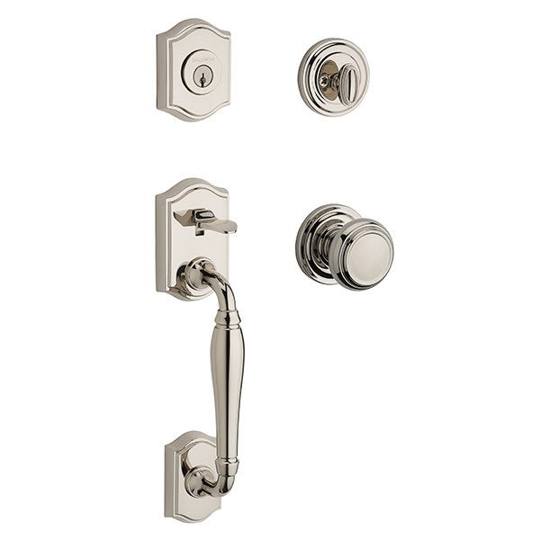 Baldwin Single Cylinder Westcliff Handleset with Traditional Door Knob with Traditional Round Rose in Polished Nickel