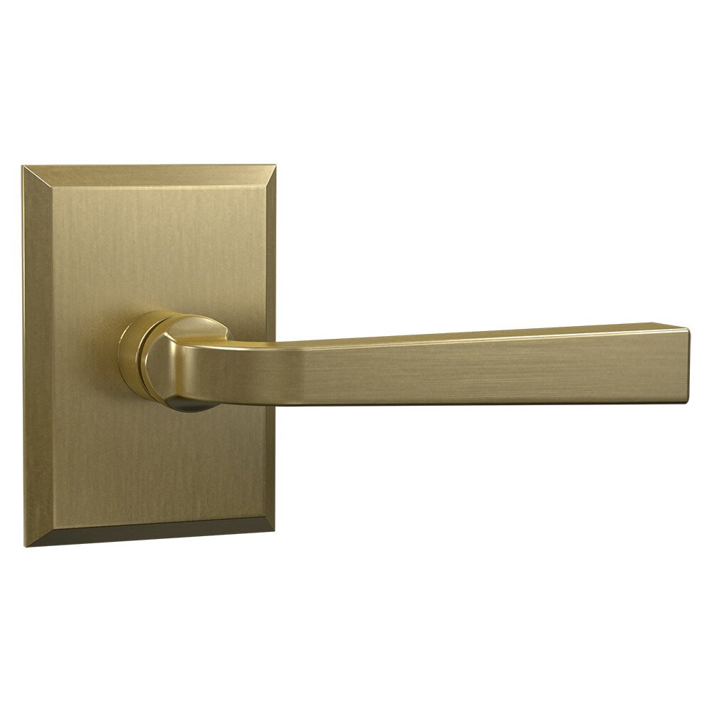 Bravura Hardware Privacy Rectangular Rosette with Straight Traditional Lever in Satin Brass