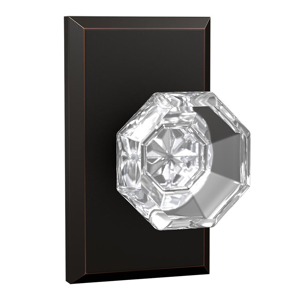 Bravura Hardware Passage Large Rectangular Rosette with Crystal Octagon Knob in Oil Rubbed Bronze