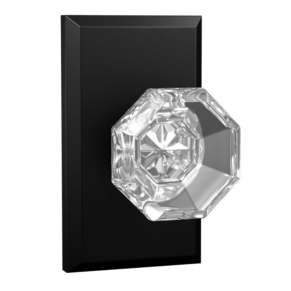 Bravura Hardware Privacy Large Rectangular Rosette with Crystal Octagon Knob in Black