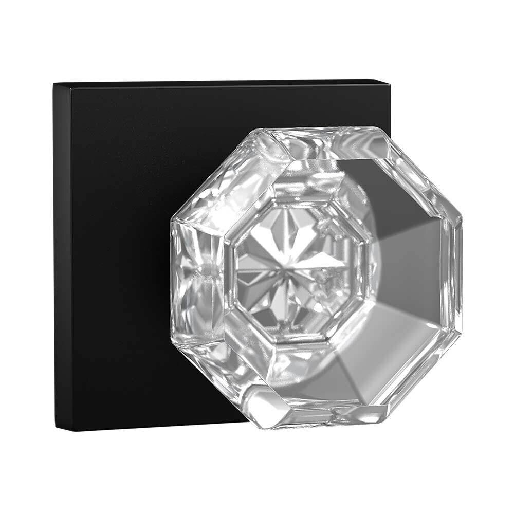 Bravura Hardware Privacy Contemporary Square Rosette with Crystal Octagon Knob in Black
