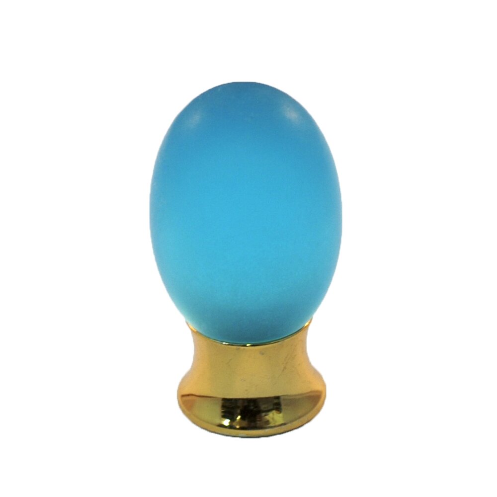 Cal Crystal Polyester Colored Oval Knob in Light Blue Matte with Polished Brass Base
