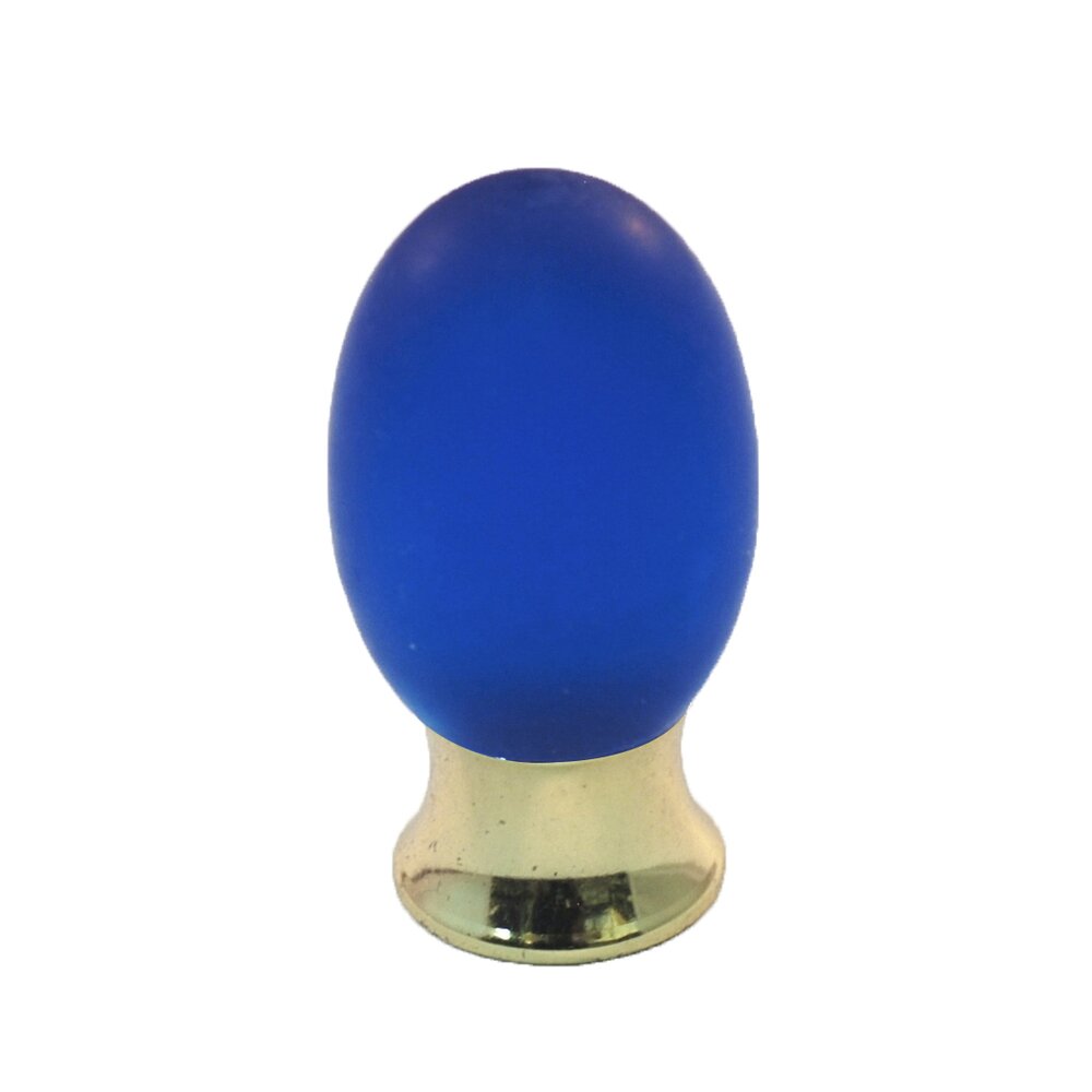 Cal Crystal Polyester Colored Oval Knob in Blue Matte with Polished Brass Base