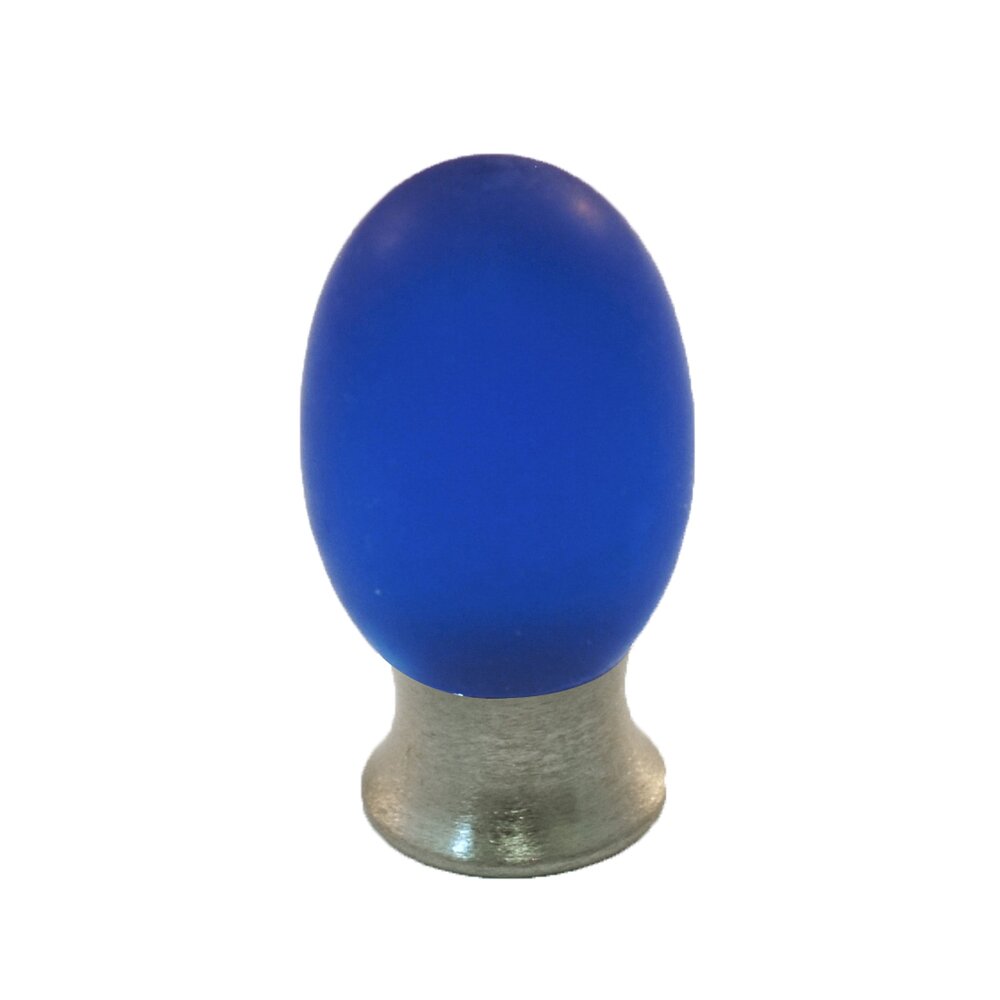 Cal Crystal Polyester Colored Oval Knob in Blue Matte with Satin Nickel Base