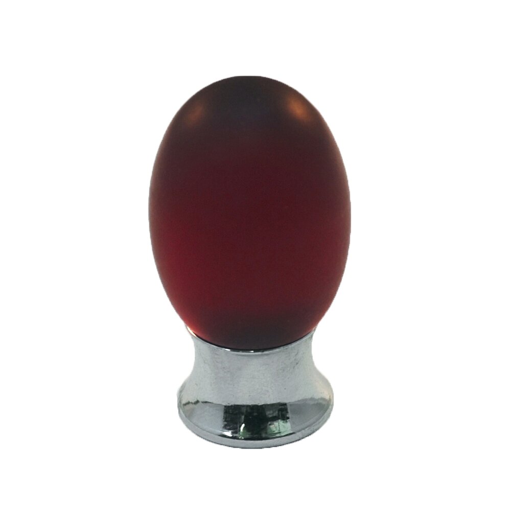 Cal Crystal Polyester Colored Oval Knob in Red Matte with Polished Chrome Base