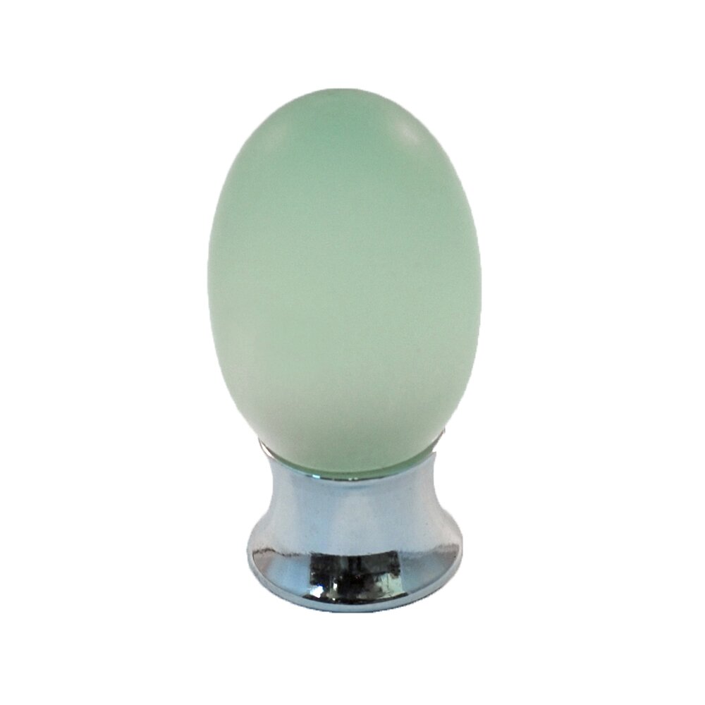 Cal Crystal Polyester Colored Oval Knob in Light Green Matte with Polished Chrome Base
