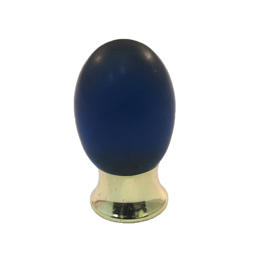 Cal Crystal Polyester Colored Oval Knob in Cobalt Blue Matte with Polished Brass Base