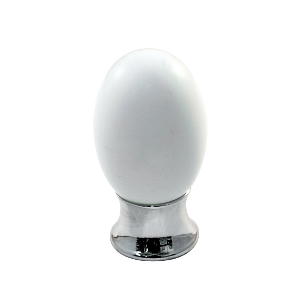 Cal Crystal Polyester Colored Oval Knob in White Matte with Polished Chrome Base