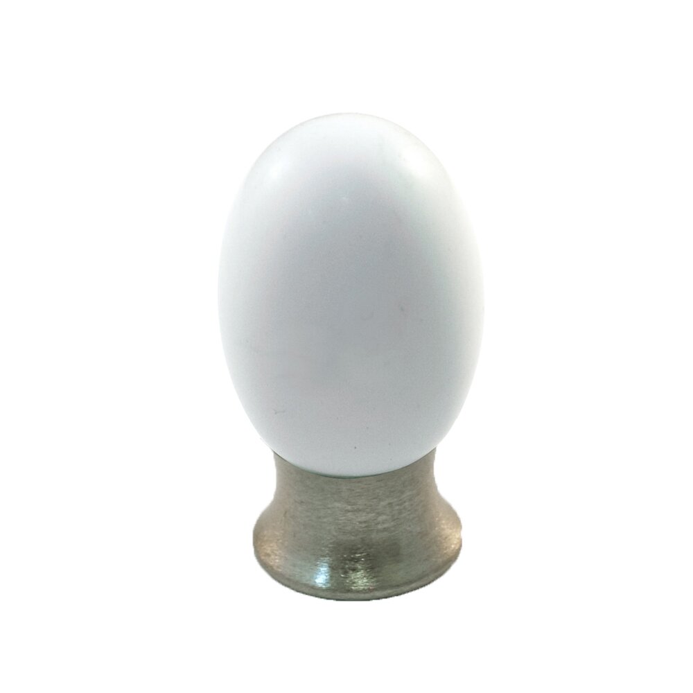 Cal Crystal Polyester Colored Oval Knob in White Matte with Satin Nickel Base
