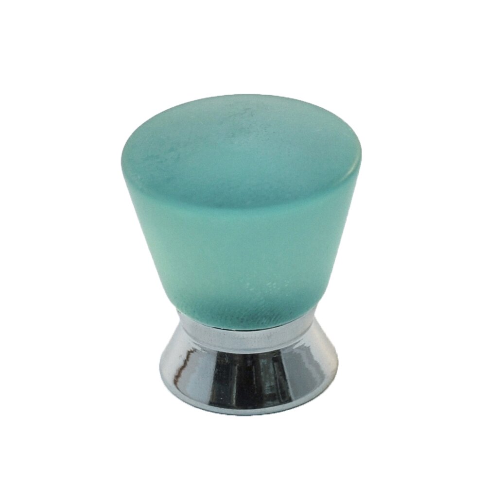 Cal Crystal Polyester Colored Round Knob in Turquoise Matte with Polished Chrome Base