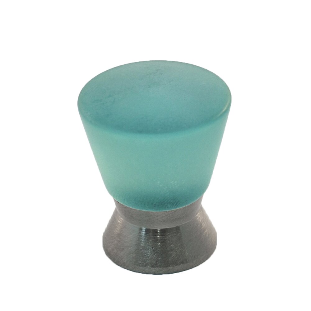 Cal Crystal Polyester Colored Round Knob in Turquoise Matte with Satin Nickel Base