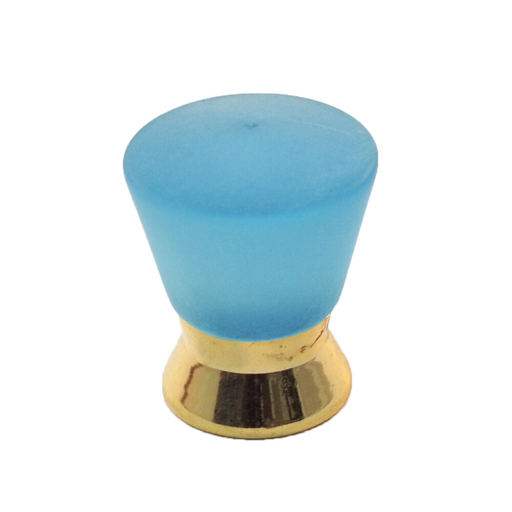 Cal Crystal Polyester Colored Round Knob in Light Blue Matte with Polished Brass Base