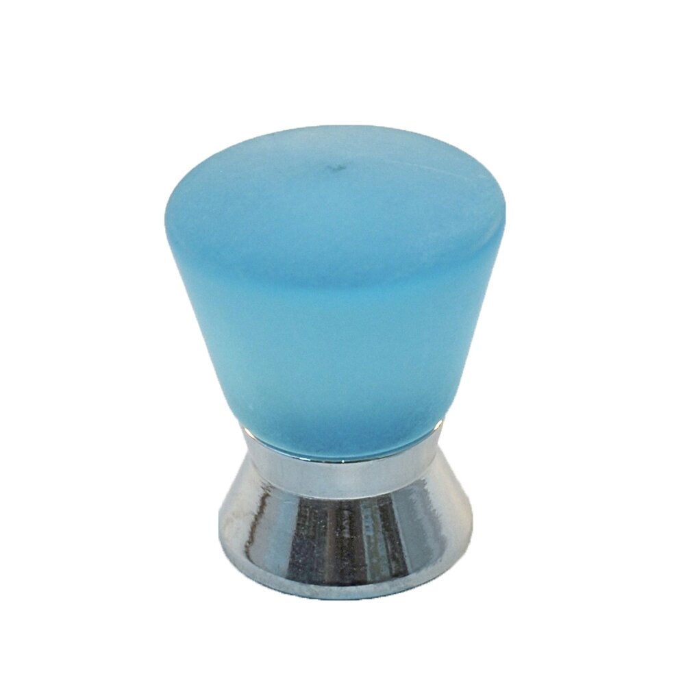 Cal Crystal Polyester Colored Round Knob in Light Blue Matte with Polished Chrome Base