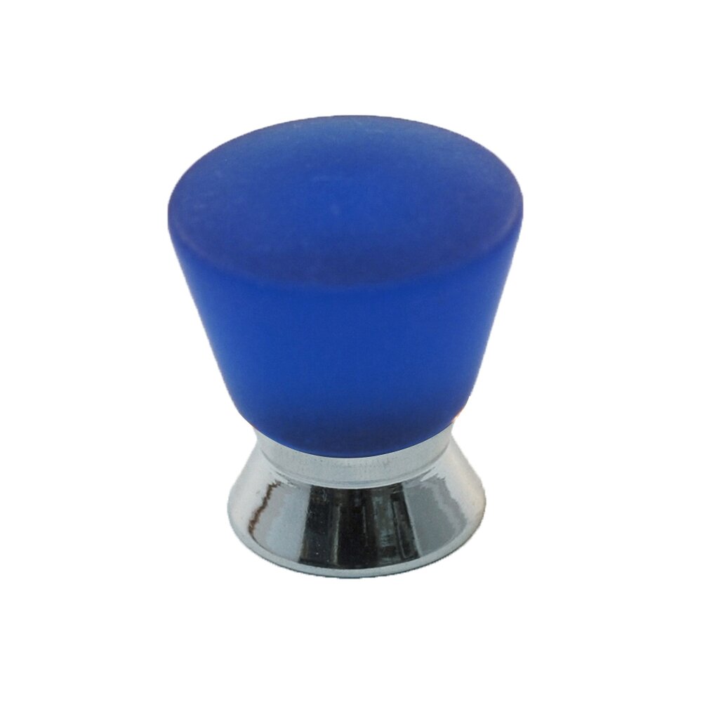 Cal Crystal Polyester Colored Round Knob in Blue Matte with Polished Chrome Base